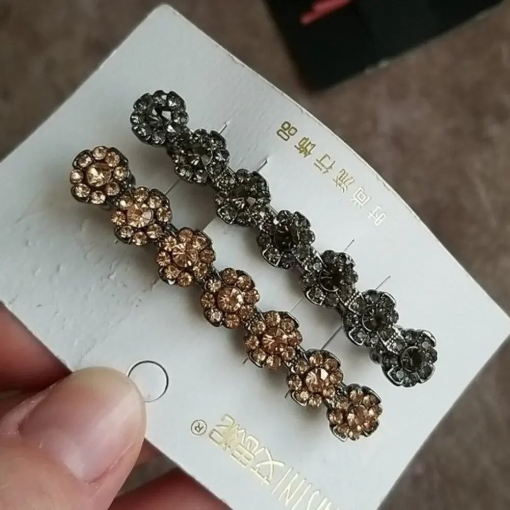 Floral rhinestone hair clips and bobby bins